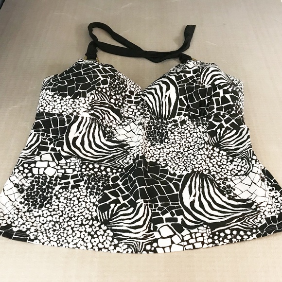 Catalina tie behind back swim top Plus 2X black and white design - Picture 6 of 6